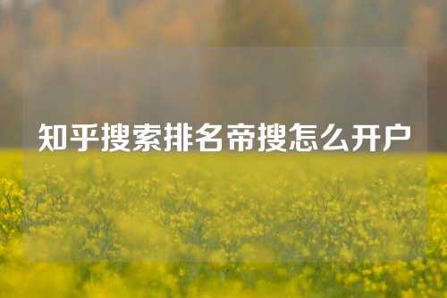 知乎搜索排名帝搜怎么开户